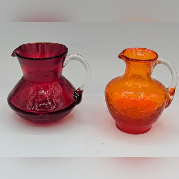 Vintage Other - Two Hand Blown Crackle Glass Creamers/Small Pitcher vintage